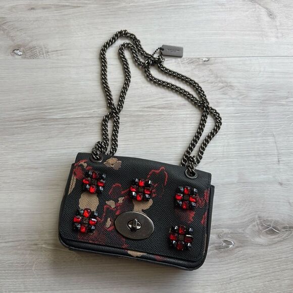 COACH FLORAL JEWELED EMBOSSED MINI CHAIN CROSS BODY NWOT - Picture 3 of 5